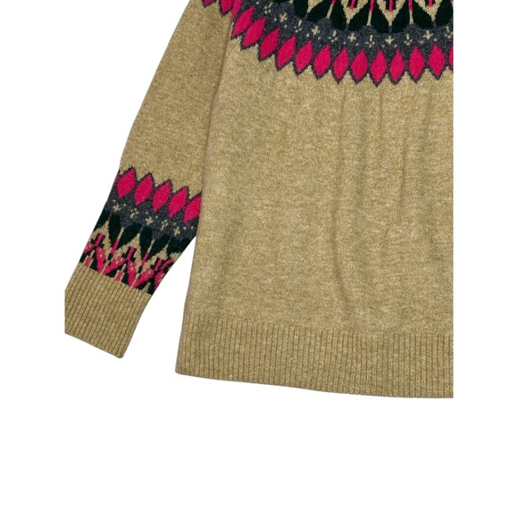 Vince Camuto Womens Fair Isle Mock Neck Sweater Large Mockneck Brown Pink Greeo - Picture 8 of 11